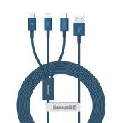 Baseus 3in1 USB-A till lightning, microUSB, USB-C Kabel 1,5m - Blå