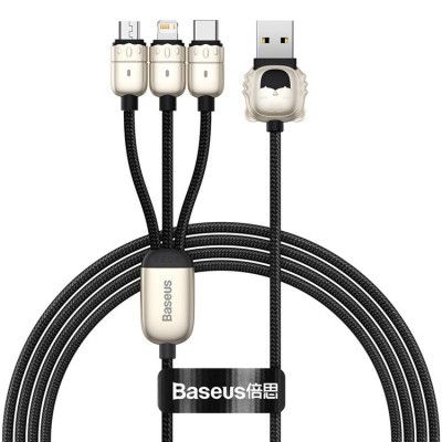 Baseus Tiger 3in1 Lightning USB-C Micro USB Kabel 1.2m - Svart