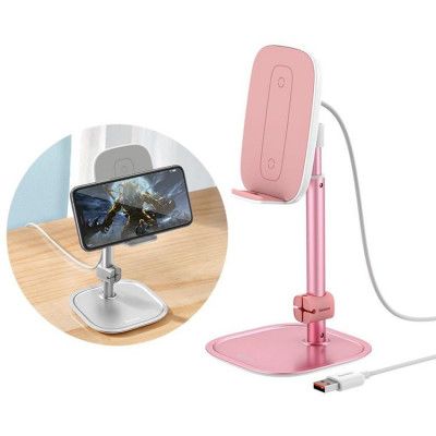 Baseus Trådlös Laddare Telefonhållare USB Kable 15 W - Rosa
