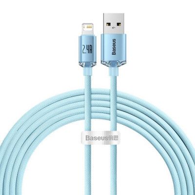 Baseus USB Till Lightning 2m Kabel 2.4A Crystal Shine Sky Blå