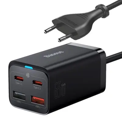 Baseus Väggladdare 2x USB-C/2x USB-A GaN3 65W - Svart