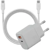 Bazic Väggladdare USB-A Till USB-C Med USB-C Kable - Vit
