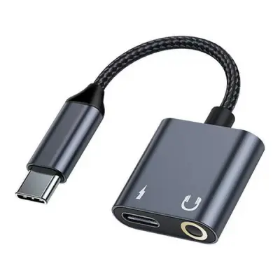 Beline USB-C till USB-C/Ljud Splitter Adapter Jack 3.55mm 60W - Svart
