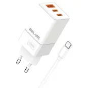 Beline Väggladdare 2x USB-C Till USB-A Med USB-C Kabel - Vit