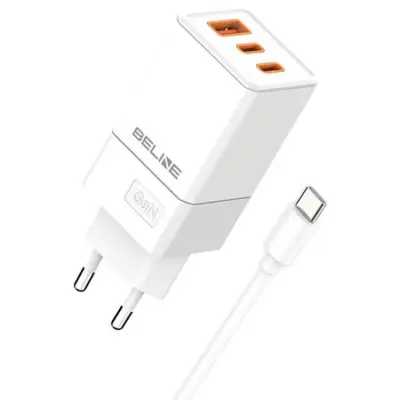 Beline Väggladdare 2x USB-C Till USB-A Med USB-C Kabel - Vit