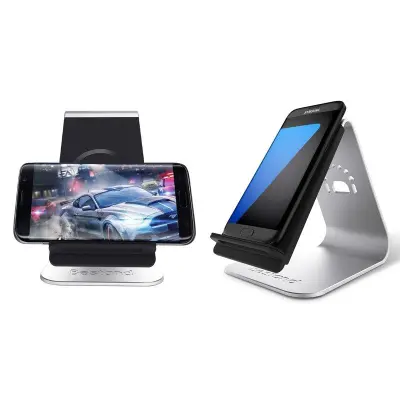 BESTAND Trådlös laddare 2-spole Ställ för alla Qi-enheter - Silver