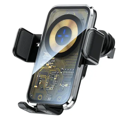 Bilhållare Luftventil Trådlös Laddare 15W Induction - Silver