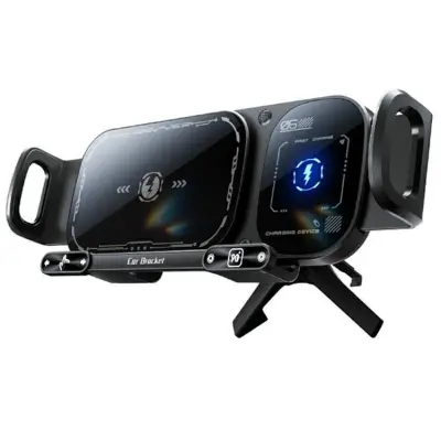 Bilhållare med 15W Trådlös Laddare Stativ med Dubbla Spolar SD01 - Svart