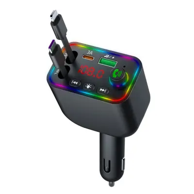 Billaddare med Infällbart USB-C/Lightning Kabel FM Transmitter