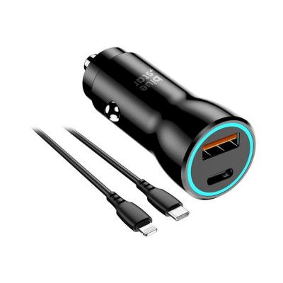 Blue Star Billaddare 25W USB C + Kabel USB-C Till Lightning - Svart