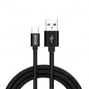BOOM - Nylon USB-C Kabel, 2.1A, 2M - Svart