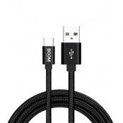 BOOM - Nylon USB-C Kabel, 2.1A, 1M - Svart