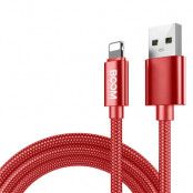 BOOM - Nylon USB till Lightning Kabel, 2.1A, 1M - Röd