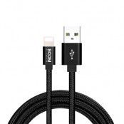 BOOM - Nylon USB till Lightning Kabel, 2.1A, 1M - Svart