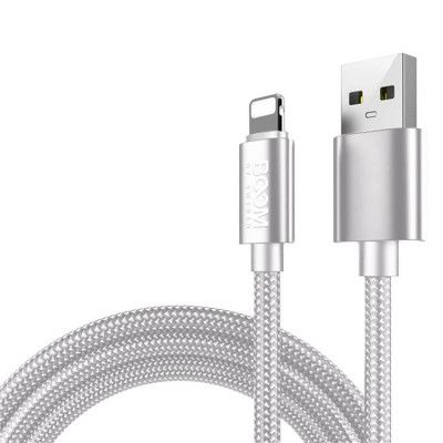 BOOM - Nylon USB till Lightning Kabel, 2.1A, 1M - Vit