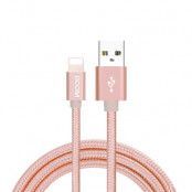 BOOM - Nylon USB till Lightning Kabel, 2.1A, 2M - Rose Gold