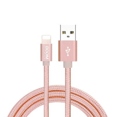 BOOM - Nylon USB till Lightning Kabel, 2.1A, 2M - Rose Gold