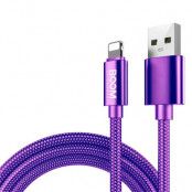 BOOM - Nylon USB till Lightning Kabel, 2.1A, 3M - Lila