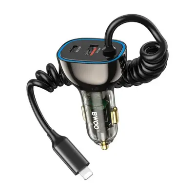 BWOO Billaddare 30W 1xUSB-C 1xUSB-A med Lightning Kabel - Grå