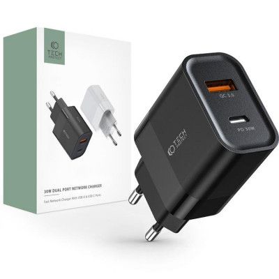 Tech-Protect C30W 2-Port Nätverk Laddare PD30W/QC3.0 - Svart