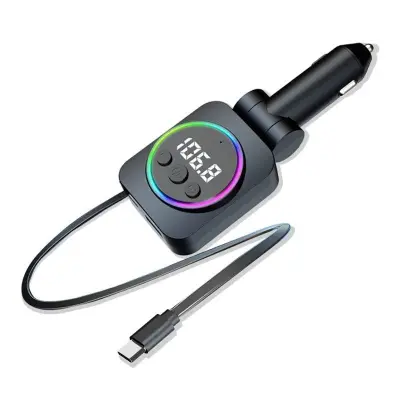 C76 PD 30W Billaddare med Utdragbar Kabel och Bluetooth FM Sändare