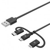 CELLY 3in1 kabel microUSB / Lightning / USB-C 1m