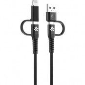 CELLY 4-i-1 USB-C till USB-C/Lightning Kabel Max 60W 2m - Svart