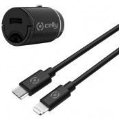 Celly Billaddare Mini USB-C Med Kabel - Svart