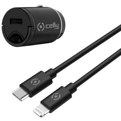 Celly Billaddare Mini USB-C Med Kabel - Svart