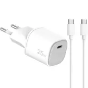Celly Snabbladdare GaN 1 x USB-C PD 25W + USB-C Kabel - Vit