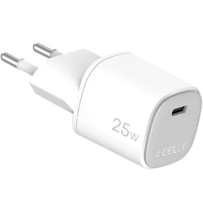 Celly Snabbladdare GaN 1 x USB-C PD 25W - Vit
