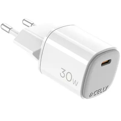 Celly Snabbladdare GaN 1 x USB-C PD 30W - Vit