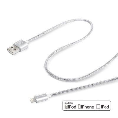 Celly Tygbeklädd Lightningkabel - Silver