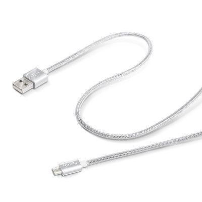 Celly Tygbeklädd MicroUSB-kabel - Silver