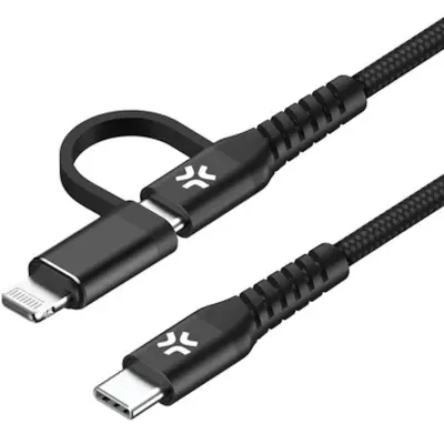 Celly USB-C Till USB-C /Lightning Kabel (2m) - Svart