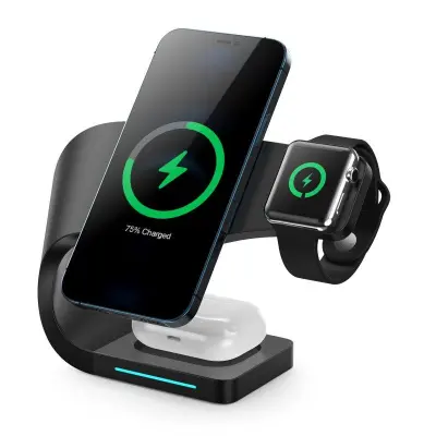 CF62 Intelligent 4-i-1 Magnetisk Trådlös Laddare för iPhone/iWatch - Svart
