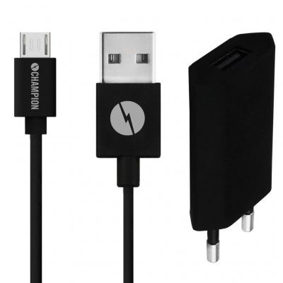 Champion Ladd & Synk Kit 1,5m MicroUSB 1A Svart
