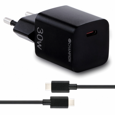 Champion Snabbladdare Kit USB-C till USB-C 30W PD - Svart