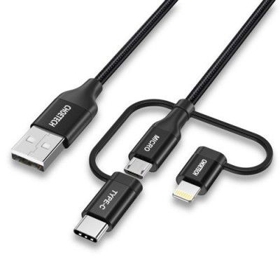 Choetech 3in1 USB-A till USB-C Lightning microUSB kabel 1.2m