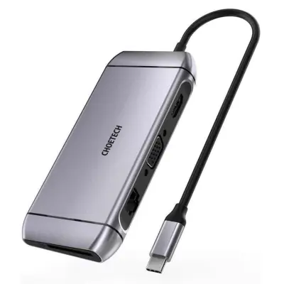 Choetech 9in1 Multifunktionell HUB 3 x USB Till USB-C - Grå
