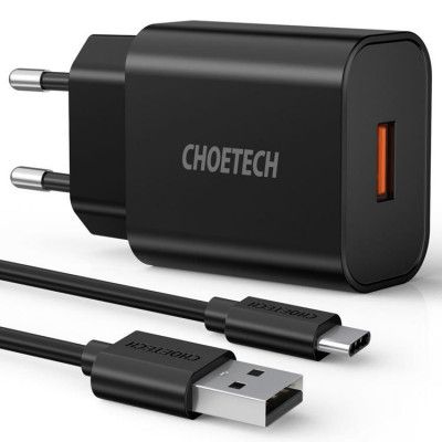 Choetech Snabbladdare 18W + USB-C 1m Kabel - Svart