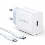 Choetech Väggladdare USB-C Lightning Kabel 1.2m 20W - Vit