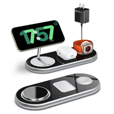 D301 Fällbar Magnetisk 3-i-1 Trådlös Laddare för Telefon, Klocka, Hörlurar