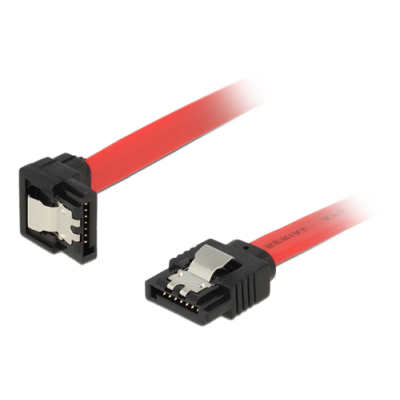 DeLOCK SATA-kabel, 6Gb/s, låsclip, vinklad nedåt - rak, 26 AWG, 0,5m