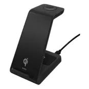 Deltaco 3in1 Qi Trådlös Laddare 15W USB-C - Svart