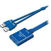 DELTACO aktiv USB 3,0-förlängningskabel, 2xTyp A portar, 5m, blå