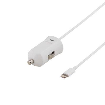 DELTACO Billaddare, lightning, 2,4A, MFi, 1m, vit