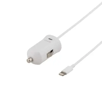 DELTACO Billaddare, lightning, 2,4A, MFi, 1m, vit