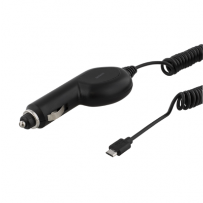 Deltaco Billaddare Med Micro USB B Spiral Kabel 1m - Svart