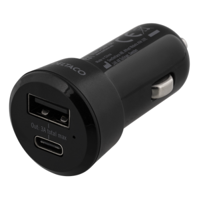 DELTACO Billaddare med USB-C och USB-A - Svart